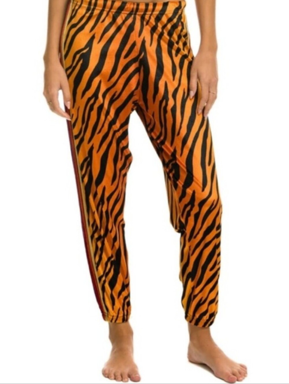 PRE-OWNED UNISEX Aviator Nation Orange Tiger-Stripe Track Pants w Side Stripe 🐯
